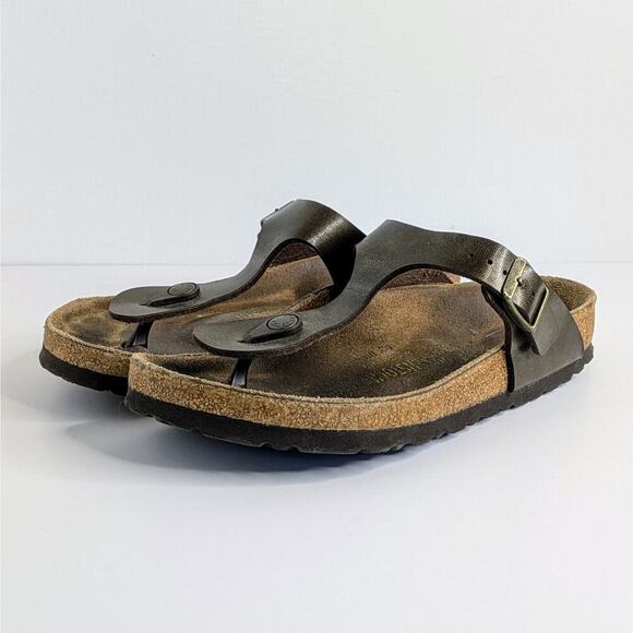 Birkenstock Sandals Gizeh Womens EU 37 Brown Metallic Slip On Thong Cork Leather - Picture 13 of 14